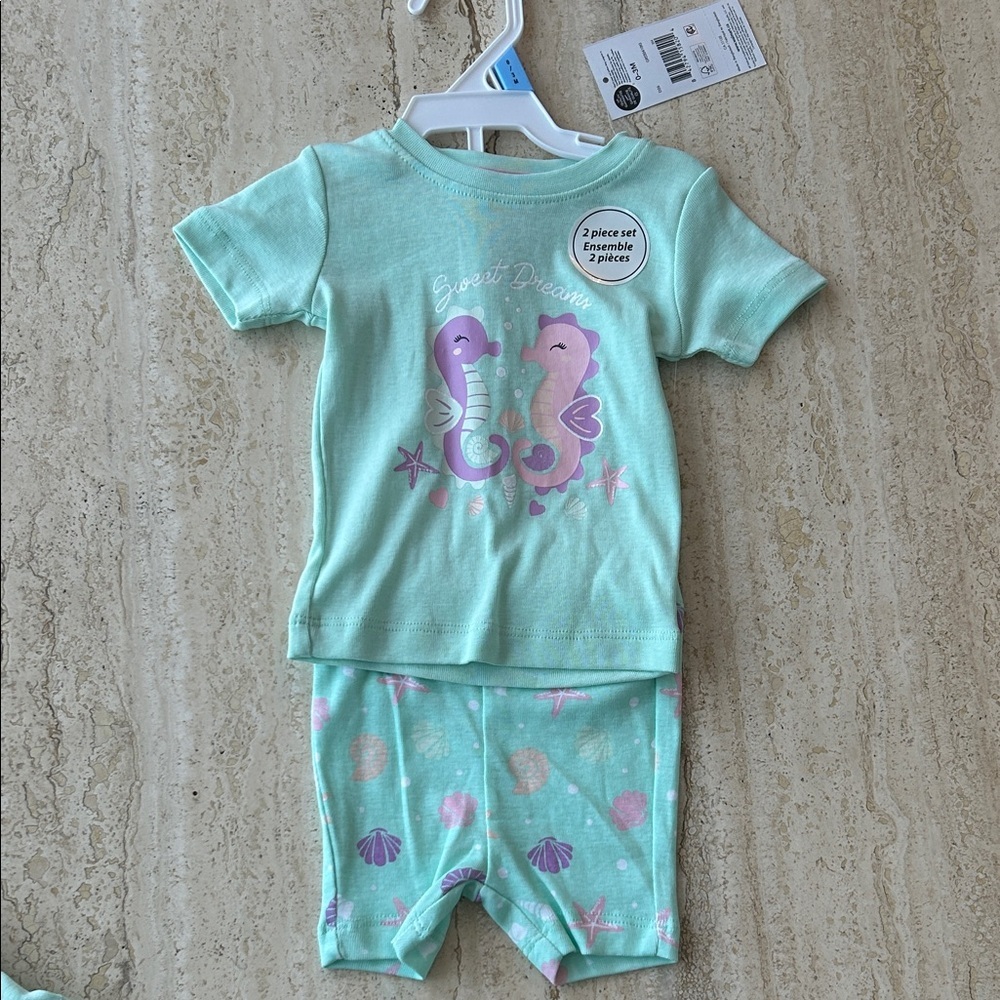 NEW 🆕 Kids Pajamas Set - Mint Green and Purple 0-3 months NWT